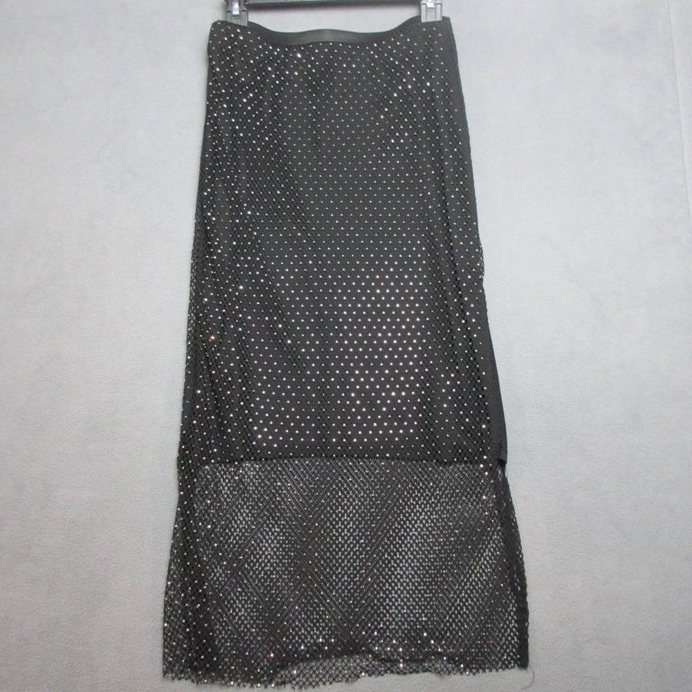 Sincerely Jules Skirt Womens Small Black Mesh Rhinestone Embellished Sheer Midi